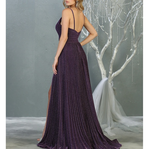 PURPLE OR BLUE SWEETHEART NECKLINE PLEATED SKIRT EVENING DRESS - Picture 3 of 8